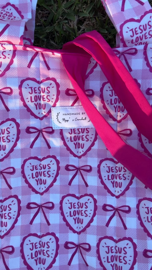 Jesus Loves You Tote Bag -  hot pink