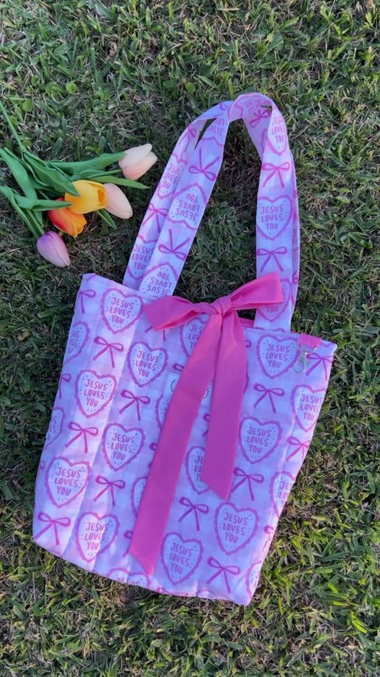 Jesus Loves You Tote Bag -  Light pink